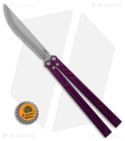 BRS Barebones Balisong Butterfly Knife Purple Aluminum Channel (4.5" SW) -eos || Kershaw || Spyderco Shop BRS Barebones Balisong Butterfly KNife Purple Alum Channel 4in SW BHQ 181397 td size