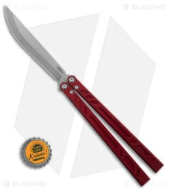 BRS Barebones Balisong Butterfly Knife Red Aluminum Channel (4.5" SW) -eos || Kershaw || Spyderco Shop BRS Barebones Balisong Butterfly Knife Red Alum Channel 4in SW BHQ 181398 td size