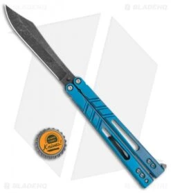 BRS Premium Alpha Beast Balisong Butterfly Knife Blue Ti (4.5" Acid) -eos || Kershaw || Spyderco Shop BRS Premium Alpha Beast Balisong Blue Ti Acid BHQ 115541 jr bottlecap
