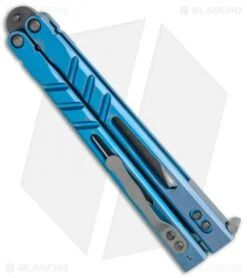 BRS Premium Alpha Beast Balisong Butterfly Knife Blue Ti (4.5" Acid) -eos || Kershaw || Spyderco Shop BRS Premium Alpha Beast Balisong Blue Ti Acid BHQ 115541 jr side