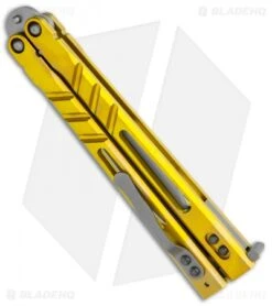 BRS Premium Alpha Beast Balisong Butterfly Knife Gold Ti (4.5" Stonewash) -eos || Kershaw || Spyderco Shop BRS Premium Alpha Beast Balisong Gold Ti SW BHQ 115542 jr side