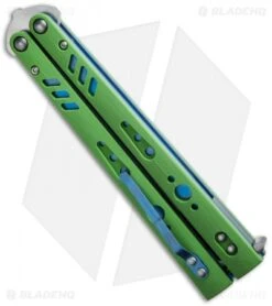 BRS Premium Replicant ALT Balisong Butterfly Knife Green G-10/Blue Ti (4.5" SW) -eos || Kershaw || Spyderco Shop BRS Premium Replicant ALT Balisong Butterfly Green Blue BHQ 51295 jr side