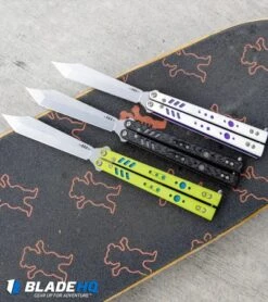 BRS Premium Replicant Balisong Butterfly Knife White G-10/Purple Ti (4.5" SW) -eos || Kershaw || Spyderco Shop BRS Premium Replicant Balisong Butterfly Knife Green G 10 Blue Ti SW BHQ 26710 kp skaterdie web