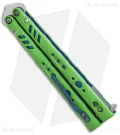 BRS Premium Replicant Balisong Butterfly Knife Green G-10/Blue Ti (4.5" SW) -eos || Kershaw || Spyderco Shop BRS Premium Replicant balisong butterfly knife green G10 blue ti sw BHQ 26710 er side