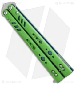 BRS Premium Replicant Balisong Butterfly Knife Green G-10/Blue Ti (4.5" SW) -eos || Kershaw || Spyderco Shop BRS Premium Replicant balisong butterfly knife green G10 blue ti sw BHQ 26710 er spine