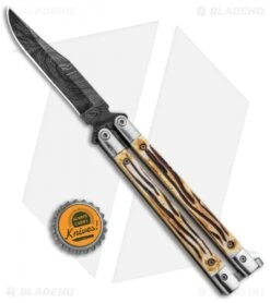 Bear Butterfly Knife W Stag Handle Damascus Blade (4" Plain) 517D -eos || Kershaw || Spyderco Shop Bear Butterfly Knife Stag Handle Damascus Plain 517D BHQ 0891 jr bottlecap