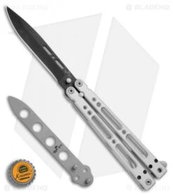 Bear OPS Bear Song IV Butterfly Knife Aluminum W/Trainer (4.38" Black) B-400B+TR -eos || Kershaw || Spyderco Shop Bear Ops Bear Song IV Aluminum trainer black BHQ 74868 er bottlecap
