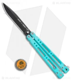 Bear OPS Bear Song IV Butterfly Knife Teal Al (4.38" Black) B-400-AlCP-B -eos || Kershaw || Spyderco Shop Bear Ops Bear Song IV Butterfly Knife Teal Al Black BHQ 99616 ns bottlecap
