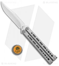 Bear Ops Bear Song VIII Butterfly Knife Gray Clip Point (4.5" Satin) -eos || Kershaw || Spyderco Shop Bear Ops Bear Song VIII Butterfly DP Satin B 800 SS S BHQ 102069 jr bottlecap