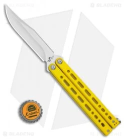 Bear Ops Bear Song VIII Butterfly Knife Yellow Clip Point (4.5" Satin) -eos || Kershaw || Spyderco Shop Bear Ops Bear Song VIII Butterfly Knife Yellow Clip Point 4.5in Satin B 800 SSYW S BHQ 113965 LS Bottlecap