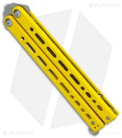 Bear Ops Bear Song VIII Butterfly Knife Yellow Clip Point (4.5" Satin) -eos || Kershaw || Spyderco Shop Bear Ops Bear Song VIII Butterfly Knife Yellow Clip Point 4.5in Satin B 800 SSYW S BHQ 113965 LS Side