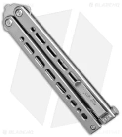 Bear Ops Bear Song VIII Small Clip Point Butterfly Knife Gray (3.75" Satin) -eos || Kershaw || Spyderco Shop Bear Ops Bear Song VIII Small Butterfly Gray Satin CP BHQ 145121 jr side