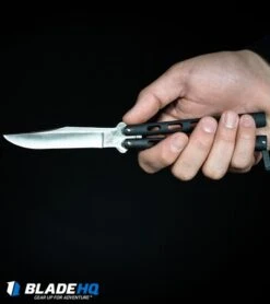 Bear & Son 114D Large Butterfly Knife Silver Vein (4.25" Damascus) -eos || Kershaw || Spyderco Shop Bear Son 114B Large Butterfly Knife Black Satin BHQ 0364 kp in hand web 9