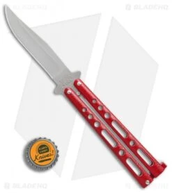 Bear & Son 117 Large Butterfly Knife Red (4" Satin) -eos || Kershaw || Spyderco Shop Bear Son 117 large butterfly knife red satin BHQ 72584 er bottlecap