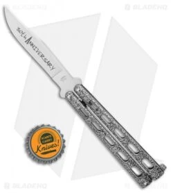 Bear & Son 30th Anniversary 114 Butterfly Knife Silver Vein Zinc (5" Satin) -eos || Kershaw || Spyderco Shop Bear Son Anniversary 114 Silver Vein Butterfly 5 Satin BHQ 121771 LS Bottlecaop jr