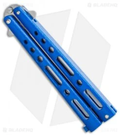 Bear & Son 117 Large Butterfly Knife Blue (4" Satin) -eos || Kershaw || Spyderco Shop Bear Son Butterfly Blue 117BL BHQ 114368 LS Side