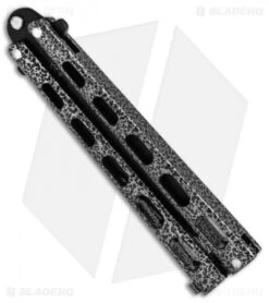 Bear & Son 115TAN Tanto Butterfly Knife Silver Vein (4" Black) -eos || Kershaw || Spyderco Shop Bear Son Large Butterfly Silver Speckle Black Tanto 115TAN BHQ 52096 jr side