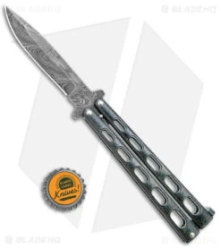 Bear & Son Large Butterfly Knife Galaxy (4" Damascus) 115GXD -eos || Kershaw || Spyderco Shop Bear and Son Butterfly Knife Black Sparkles Damascus DP BHQ 141054 jr bottlecap