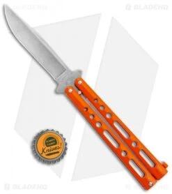 Bear & Son Butterfly Balisong Knife Orange Steel (4" Stonewash) -eos || Kershaw || Spyderco Shop Bear and Son Butterfly Orange SW BHQ 135322 jr bottlecap