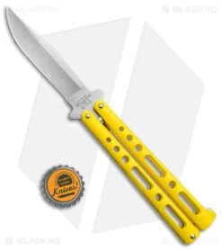 Bear & Son 117 Large Butterfly Knife Yellow (4" SW) 117YSW -eos || Kershaw || Spyderco Shop Bear and Son Butterfly Yellow SW BHQ 138996 jr bottlecap
