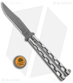 Bear & Son Clip Point Butterfly Knife Stainless Steel (4.1" Bead Blast) SS14 -eos || Kershaw || Spyderco Shop Bear and Son CP Butterfly SS BB SS14 BHQ 87939 jr bottlecap