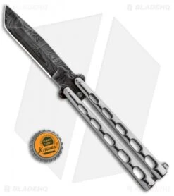 Bear & Son Tanto Butterfly Knife Stainless Steel (4.1" Damascus) SS14AD -eos || Kershaw || Spyderco Shop Bear and Son Tanto Butterfly SS Damascus SS14AD BHQ 88455 jr bottlecap
