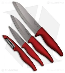 Benchmark 4-Piece Ceramic Kitchen Knife Set Red Rubber
