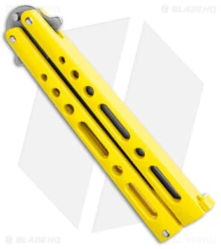 Benchmark Butterfly Knife Yellow Epoxy Steel (4" Stonewash) -eos || Kershaw || Spyderco Shop Benchmark Butterfly Yellow SW BHQ 137769 jr side
