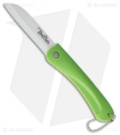 Benchmark Ceramic Folding Knife Lime Green Rubber Handle (3" White)