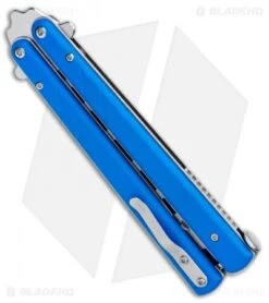 Boker Plus Balisong Trainer Butterfly Knife Blue G-10 (4" Satin) -eos || Kershaw || Spyderco Shop Boker Plus Balisong Trainer Blue G 10 Satin 01BO714SOI BHQ 99635 jr side