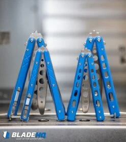 Boker Plus Mini Balisong Trainer Blue G-10 (3.25" Satin) 01BO716SOI -eos || Kershaw || Spyderco Shop Boker Plus Balisong Trainer Butterfly Knife Blue G 10 Satin 01BO713 BHQ 99634 kp cnc web 2