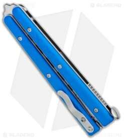 Boker Plus Mini Balisong Trainer Blue G-10 (3.25" Satin) 01BO716SOI -eos || Kershaw || Spyderco Shop Boker Plus Mini Balisong Trainer Blue G 10 Satin 01BO716SOI BHQ 99640 jr side