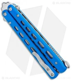 Boker Plus Mini Balisong Trainer Blue G-10 (3.25" Satin) 01BO715SOI -eos || Kershaw || Spyderco Shop Boker Plus Mini Balisong Trainer Blue Holes G 10 Satin 01BO715SOI BHQ 99636 jr side
