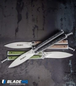 Bradley Kimura Butterfly Balisong Knife Green G-10 (3.9" Bead Blast) -eos || Kershaw || Spyderco Shop Bradley Kimura Butterfly Balisong Spear Point Knife BHQ85618 kp steel web 1