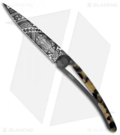 Deejo 27g Polynesian Tattoo Frame Lock Knife Dark Turtle Polymer (3" Two-Tone)