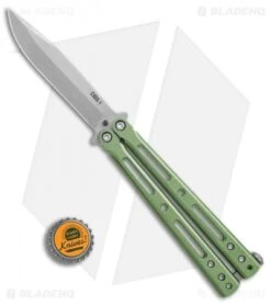 DogBite Knives DB3.1 Balisong Butterfly Knife Green Titanium (4" Stonewash) -eos || Kershaw || Spyderco Shop DogBite Knives DB3 1 green ti sw 440c BHQ 35284 er bottlecap