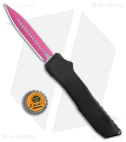 EOS Harpoon OTF Auto Dagger Knife Black Al/Ti (3.75" Pink/Satin 20CV) -eos || Kershaw || Spyderco Shop EOS Harpoon OTF Auto Black Pink BHQ 169133 jr bottlecap