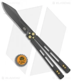 EOS Trident Balisong Butterfly Knife Black & Gold Ti (4.5" Black DLC) -eos || Kershaw || Spyderco Shop EOS Trident Balisong Butterfly Black and Gold Ti DLC BHQ 120798 jr bottlecap