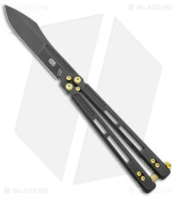EOS Trident Balisong Butterfly Knife Black Titanium W/ Gold (4.5" Black S30V)