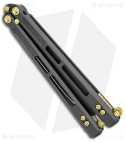 EOS Trident Balisong Butterfly Knife Black Titanium W/ Gold (4.5" Black S30V) -eos || Kershaw || Spyderco Shop EOS Trident Black and Gold Black BHQ 137191 jr side