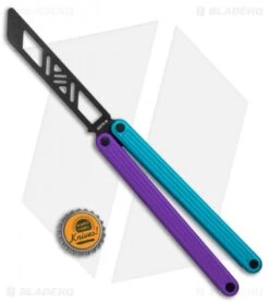 Glidr Arctic Butterfly Trainer Knife Blurple (4.25" Black) -eos || Kershaw || Spyderco Shop Glidr Arctic Series Butterfly Trainer Blurple Black BHQ 124866 jr bottlecap
