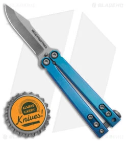 Heed Industries CFX Balisong Butterfly Knife Titanium - Ano Blue (1.9" Satin) -eos || Kershaw || Spyderco Shop Heed Industries CFX Balisong Butterfly Knife Ti Ano Blue 1in Satin BHQ 181380 td size