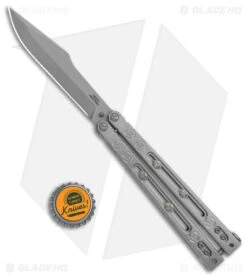 Heed Industries SeaKnight Balisong Butterfly Knife Stonewash Ti (4.6" BB) -eos || Kershaw || Spyderco Shop Heed Industries Sea Knight Premium SW BB SM BHQ 156381 jr bottlecap