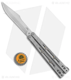 Heed Industries SeaKnight Balisong Butterfly Knife Satin Titanium (4.6" Satin) -eos || Kershaw || Spyderco Shop Heed Industries Sea Knight Premium Satin Satin BHQ 156376 jr bottlecap