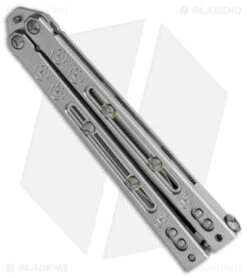 Heed Industries SeaKnight Balisong Butterfly Knife Satin Titanium (4.6" Satin) -eos || Kershaw || Spyderco Shop Heed Industries Sea Knight Premium Satin Satin BHQ 156376 jr side
