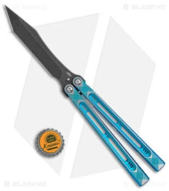 Heibel Knives Menace Balisong Knife Blue Titanium (4.6" Black Stonewash) #090 -eos || Kershaw || Spyderco Shop Heibel Knives Menace Balisong Ti tt blue BHQ 147583 jr bottlecap