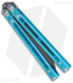 Heibel Knives Menace Balisong Knife Blue Titanium (4.6" Black Stonewash) #090 -eos || Kershaw || Spyderco Shop Heibel Knives Menace Balisong Ti tt blue BHQ 147583 jr spine