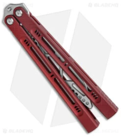 Heibel Knives Menace Balisong Trainer Red Aluminum (4.3" Satin) -eos || Kershaw || Spyderco Shop Heibel Knives Menace Balisong Trainer Red BHQ 147587 jr spine