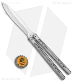 Heibel Knives Sapient Balisong Knife Bead Blast (4.25" Satin) #65 -eos || Kershaw || Spyderco Shop Heibel Sapient Balisong BB Bebeled Satin 65 BHQ 136063 jr bottlecap
