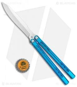 Heibel Knives Sapient Balisong Knife Blue Ano Ti (4.25" Beveled Satin) #55 -eos || Kershaw || Spyderco Shop Heibel Sapient Balisong Blue Anodized Beveled Satin 55 BHQ 136053 jr bottlecap